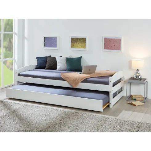 Letto Singolo con Letto Estraibile 90x200 a Doghe a Scomparsa Bianco Salvaspazio | BricoShop24