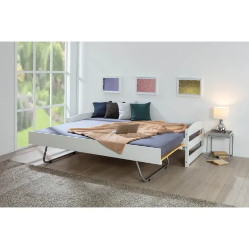 Letto Singolo con Letto Estraibile 90x200 a Doghe a Scomparsa Bianco Salvaspazio | BricoShop24