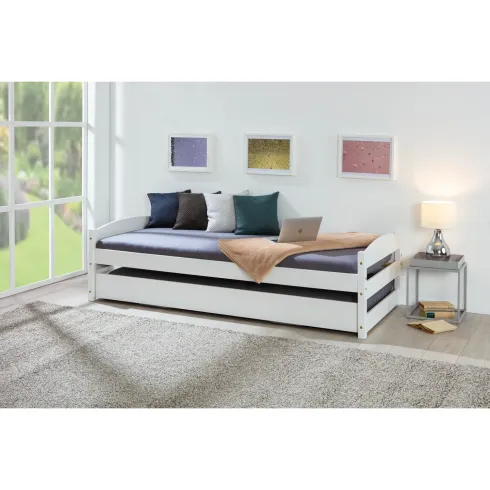 Letto Singolo con Letto Estraibile 90x200 a Doghe a Scomparsa Bianco Salvaspazio | BricoShop24