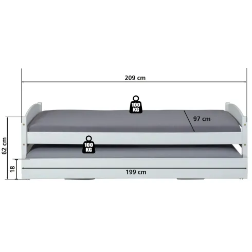 Letto Singolo con Letto Estraibile 90x200 a Doghe a Scomparsa Bianco Salvaspazio | BricoShop24