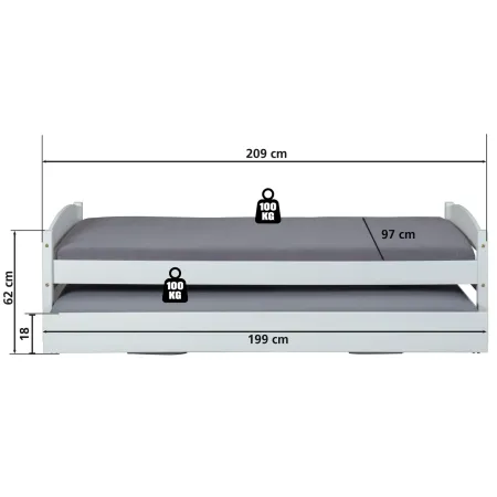 Letto Singolo con Letto Estraibile 90x200 a Doghe a Scomparsa Bianco Salvaspazio | BricoShop24