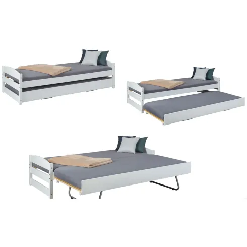 Letto Singolo con Letto Estraibile 90x200 a Doghe a Scomparsa Bianco Salvaspazio | BricoShop24
