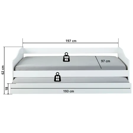Letto Singolo con Cassettone Estraibile Contenitore Salvaspazio 90x190