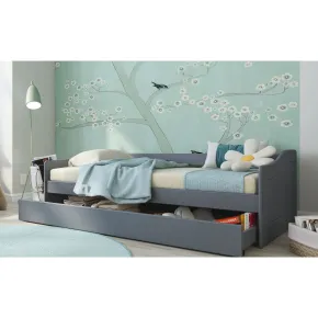 Letto Singolo 90x200 Salvaspazio Struttura Grigio con Cassettone Estraibile 2