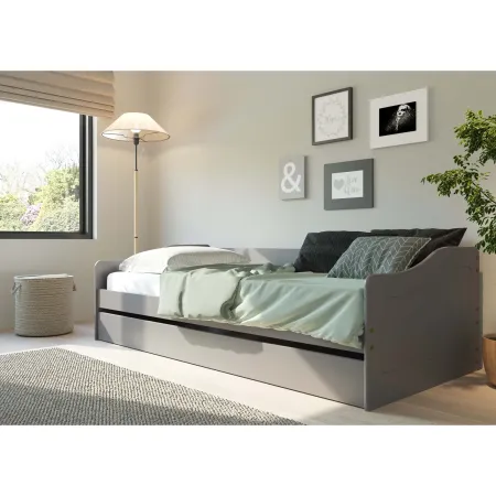 Letto Singolo 90x200 Salvaspazio Struttura Grigio con Cassettone Estraibile