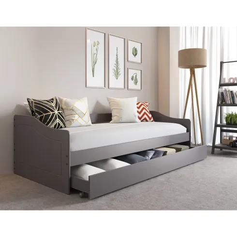 Letto Singolo 90x200 Salvaspazio Struttura Grigio con Cassettone Estraibile