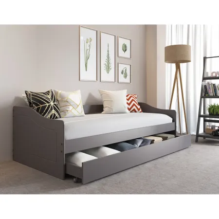 Letto Singolo 90x200 Salvaspazio Struttura Grigio con Cassettone Estraibile