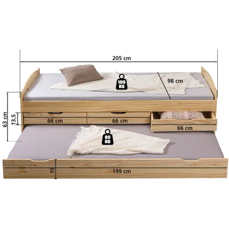 Divano Letto 2 Letti Singoli a doghe 90x200 con Cassetti Contenitore Estraibile | BricoShop24