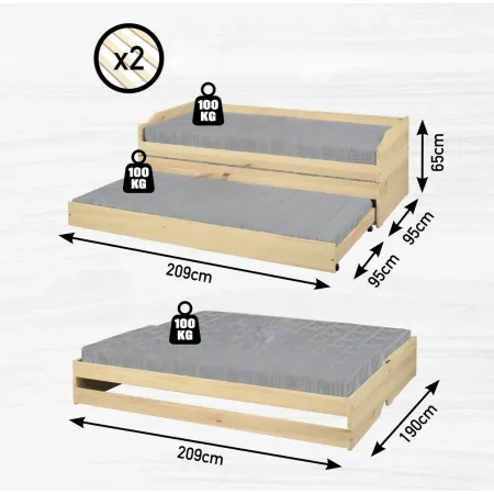 Divano Letto 90x200 3 Letti Singoli Posti una Matrimoniale Estraibile Cameretta | BricoShop24
