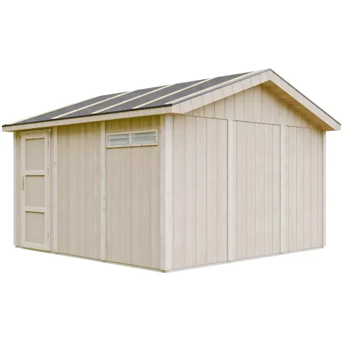Garage in Legno 368x354 cm Marrone a Pannelli Box con Porta Elettrica