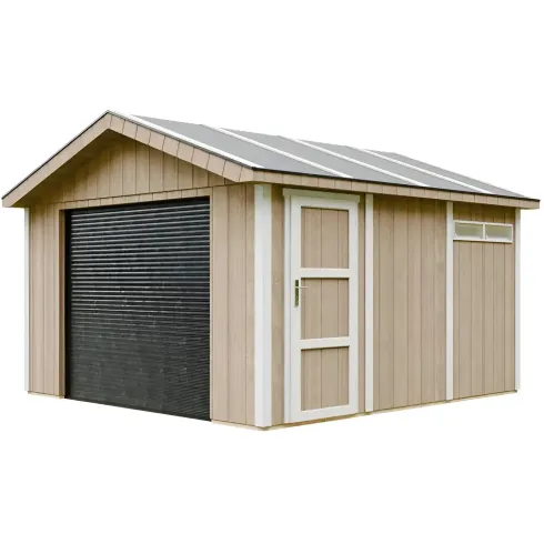 Garage in Legno 368x354 cm Marrone a Pannelli Box con Porta Elettrica