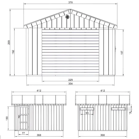 Garage in Legno 368x354 cm Miele a Pannelli Box con Porta Elettrica