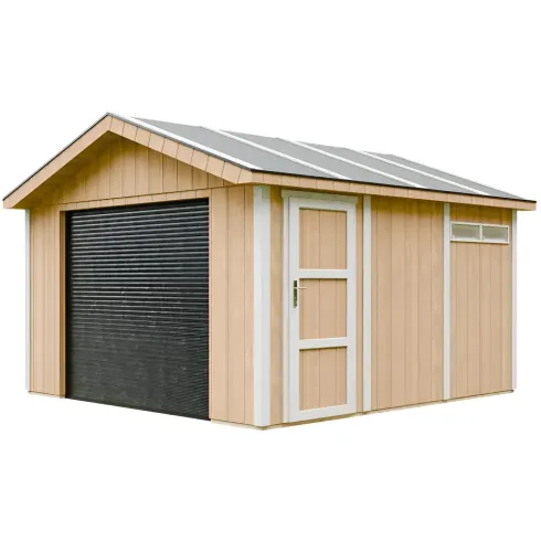 Garage in Legno 368x354 cm Miele a Pannelli Box con Porta Elettrica