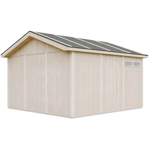 Garage in Legno 368x354 cm Rosso a Pannelli Box con Porta Elettrica