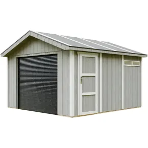 Garage in Legno 368x354 cm Grigio a Pannelli Box con Porta Elettrica