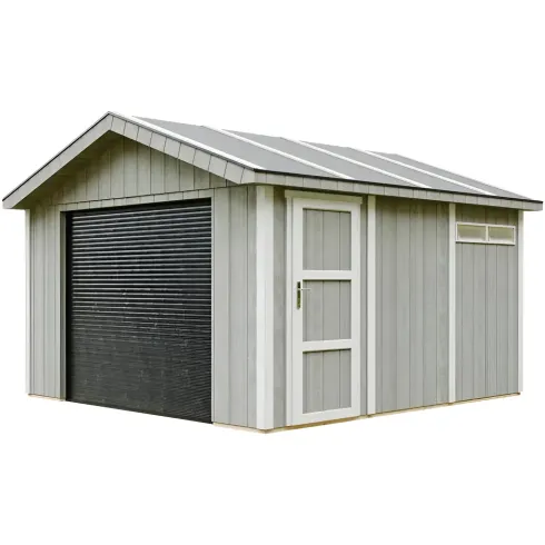 Garage in Legno 368x354 cm Grigio a Pannelli Box con Porta Elettrica