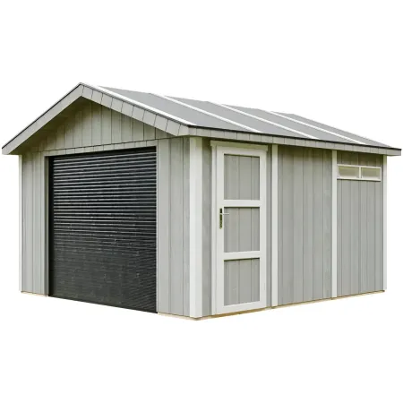 Garage in Legno 368x354 cm Grigio a Pannelli Box con Porta Elettrica