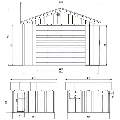 Garage in Legno 368x354 cm Grigio Scuro Pannelli Box Porta Elettrica