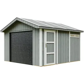 Garage in Legno 368x354 cm Grigio Scuro Pannelli Box Porta Elettrica
