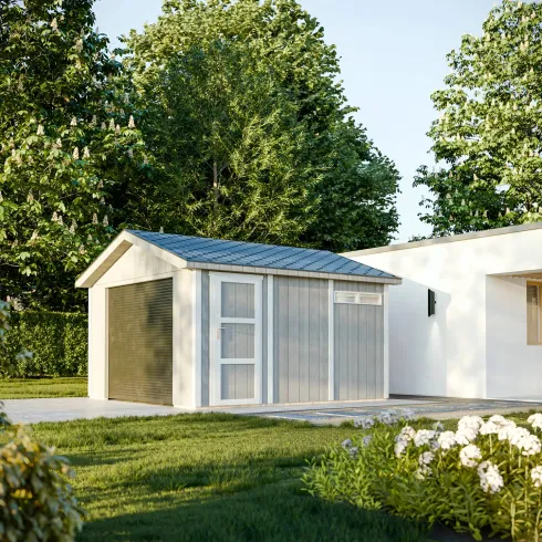 Garage in Legno 368x354 cm Grigio Scuro Pannelli Box Porta Elettrica