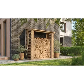 Legnaia da Esterno in Legno Grezzo 168x70x200 cm Tetto Impermeabile 2
