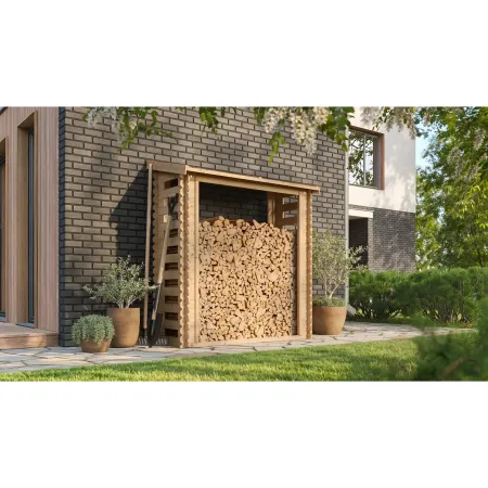 Legnaia da Esterno in Legno Grezzo 168x70x200 cm Tetto Impermeabile