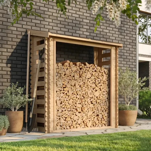 Legnaia da Esterno in Legno Grezzo 168x70x200 cm Tetto Impermeabile