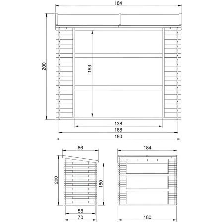 Legnaia da Esterno in Legno Grezzo 168x70x200 cm Tetto Impermeabile