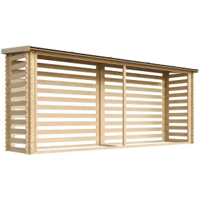 Legnaia da Esterno in Legno Grezzo 456x100x199 cm Tetto Impermeabile