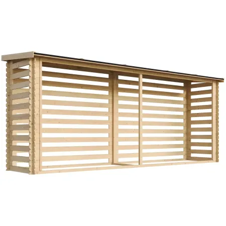 Legnaia da Esterno in Legno Grezzo 456x100x199 cm Tetto Impermeabile