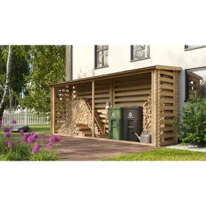 Legnaia da Esterno in Legno Grezzo 456x100x199 cm Tetto Impermeabile 2