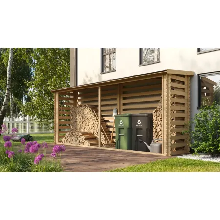 Legnaia da Esterno in Legno Grezzo 456x100x199 cm Tetto Impermeabile