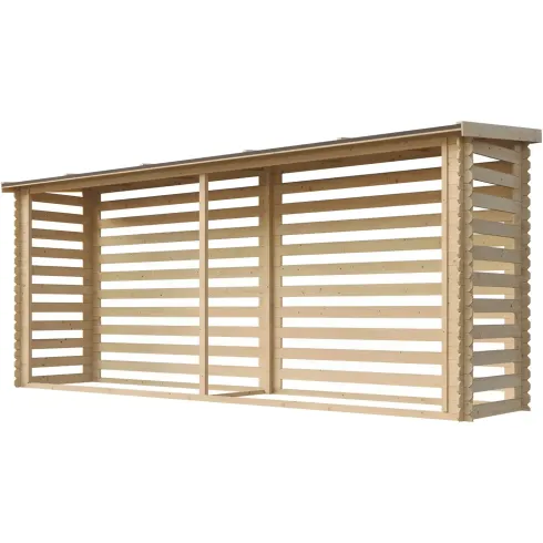 Legnaia da Esterno in Legno Grezzo 456x100x199 cm Tetto Impermeabile