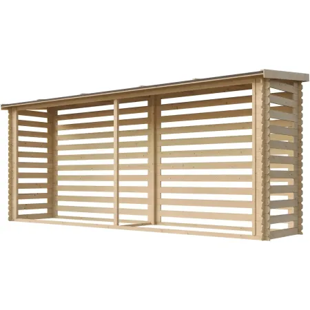 Legnaia da Esterno in Legno Grezzo 456x100x199 cm Tetto Impermeabile