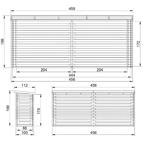 Legnaia da Esterno in Legno Grezzo 456x100x199 cm Tetto Impermeabile