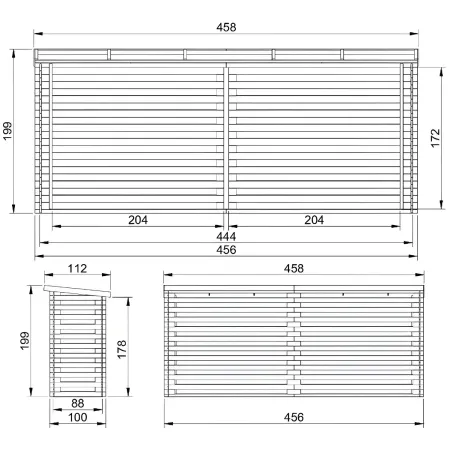Legnaia da Esterno in Legno Grezzo 456x100x199 cm Tetto Impermeabile