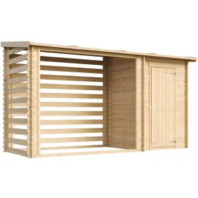 Casetta in Legno Grezzo 344x130 cm con Tetto Bitumato Legnaia Esterna