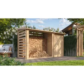 Casetta in Legno Grezzo 344x130 cm con Tetto Bitumato Legnaia Esterna 2
