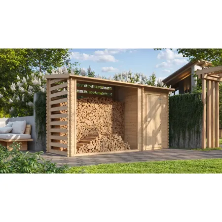 Casetta in Legno Grezzo 344x130 cm con Tetto Bitumato Legnaia Esterna