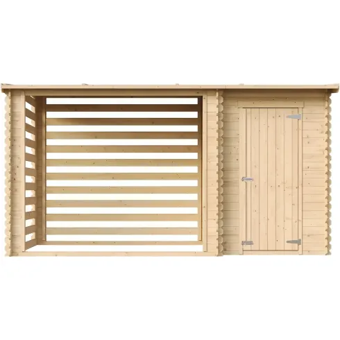 Casetta in Legno Grezzo 344x130 cm con Tetto Bitumato Legnaia Esterna