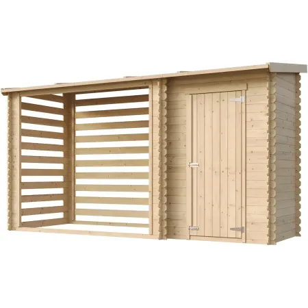 Casetta in Legno Grezzo 344x130 cm con Tetto Bitumato Legnaia Esterna