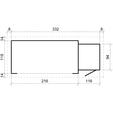 Casetta in Legno Grezzo 344x130 cm con Tetto Bitumato Legnaia Esterna