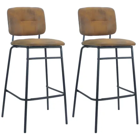 Set 2 Sgabelli Velluto Ruggine Sedie da Bar Schienale Gambe Metallo