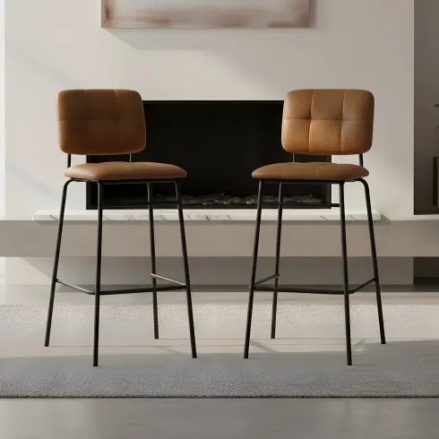 Set 2 Sgabelli Velluto Ruggine Sedie da Bar Schienale Gambe Metallo