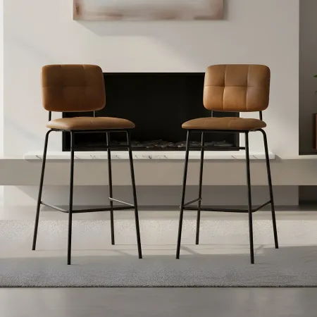 Set 2 Sgabelli Velluto Ruggine Sedie da Bar Schienale Gambe Metallo