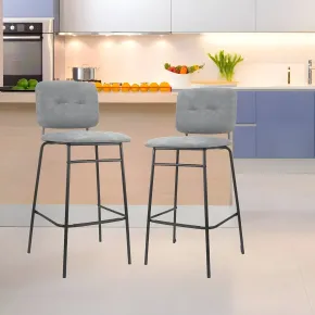 Set 2 Sgabelli con Schienale Velluto Grigio Sedie da Bar Gambe Metallo 2