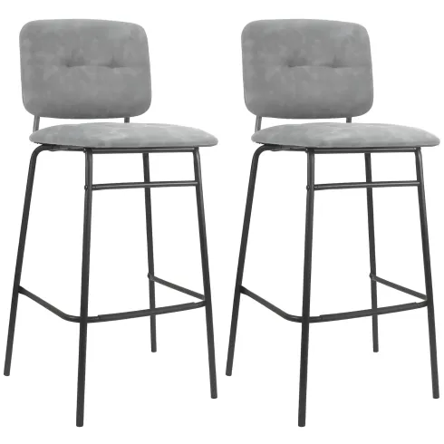 Set 2 Sgabelli con Schienale Velluto Grigio Sedie da Bar Gambe Metallo