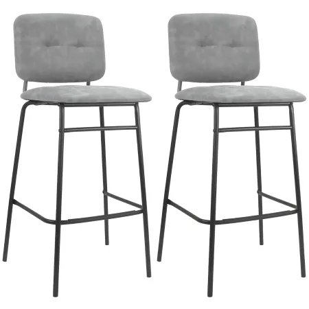 Set 2 Sgabelli con Schienale Velluto Grigio Sedie da Bar Gambe Metallo