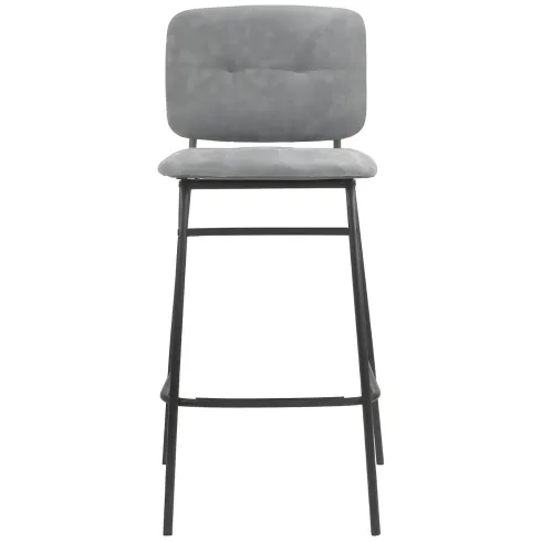 Set 2 Sgabelli con Schienale Velluto Grigio Sedie da Bar Gambe Metallo