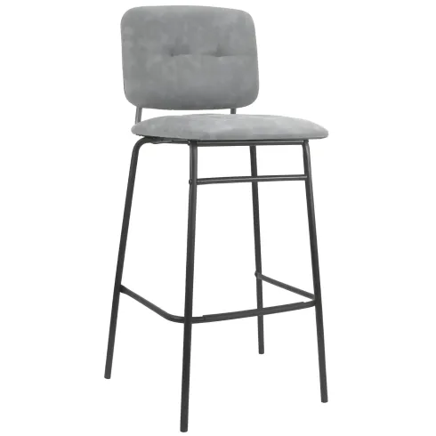 Set 2 Sgabelli con Schienale Velluto Grigio Sedie da Bar Gambe Metallo